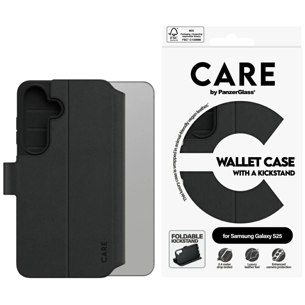 CARE by PanzerGlass Feature Wallet Kickstand Case for Samsung Galaxy S25 - Blackeng