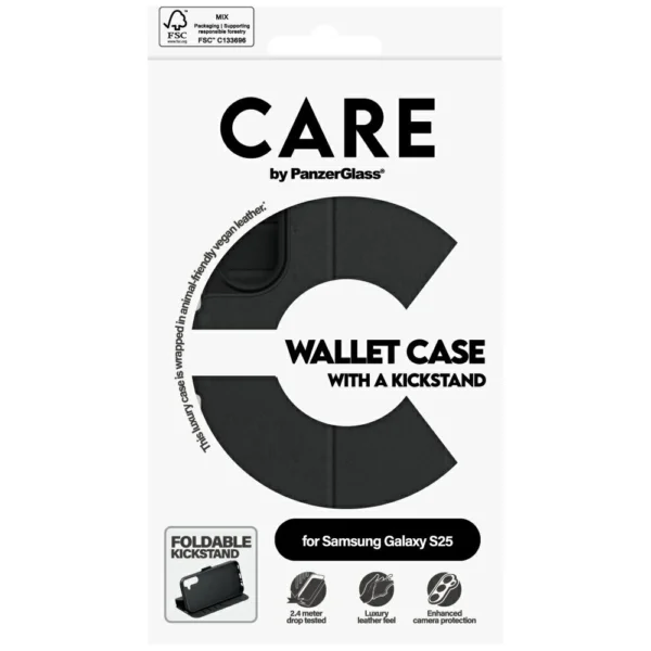 CARE by PanzerGlass Feature Wallet Kickstand Case for Samsung Galaxy S25 - Blackeng
