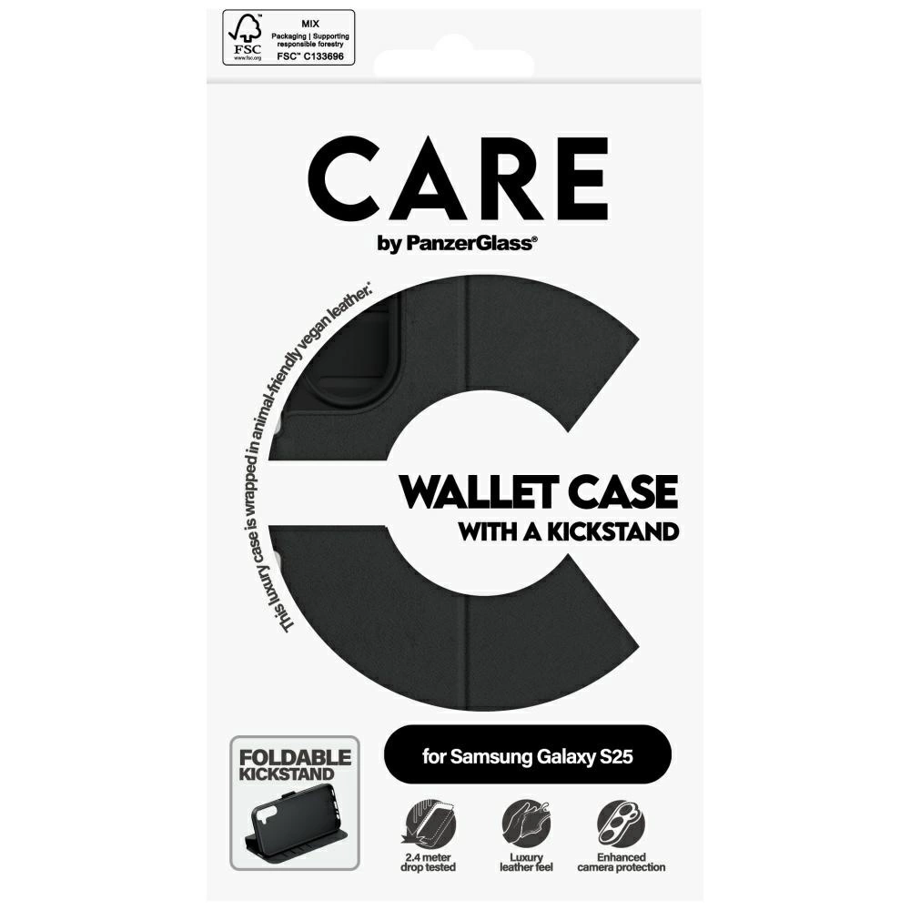 CARE by PanzerGlass Feature Wallet Kickstand Case for Samsung Galaxy S25 - Blackeng