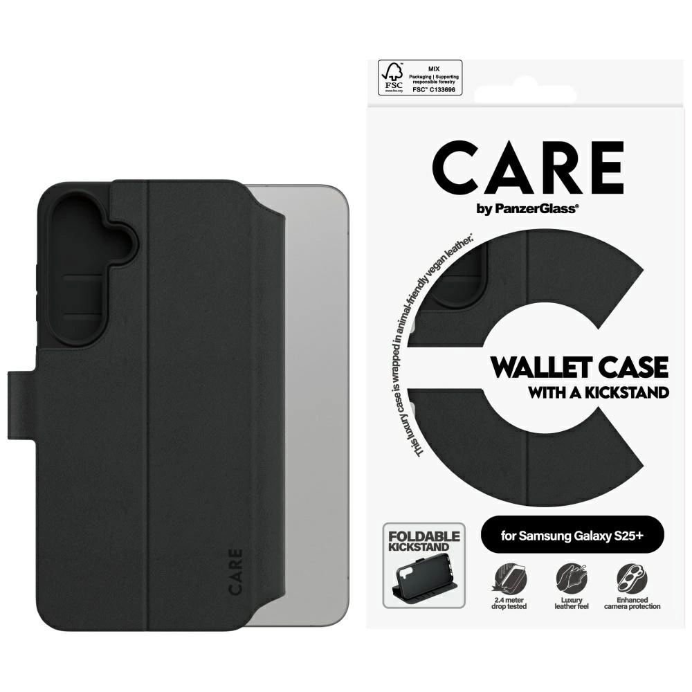 CARE by PanzerGlass Feature Wallet Kickstand Case for Samsung Galaxy S25+ - Blackeng