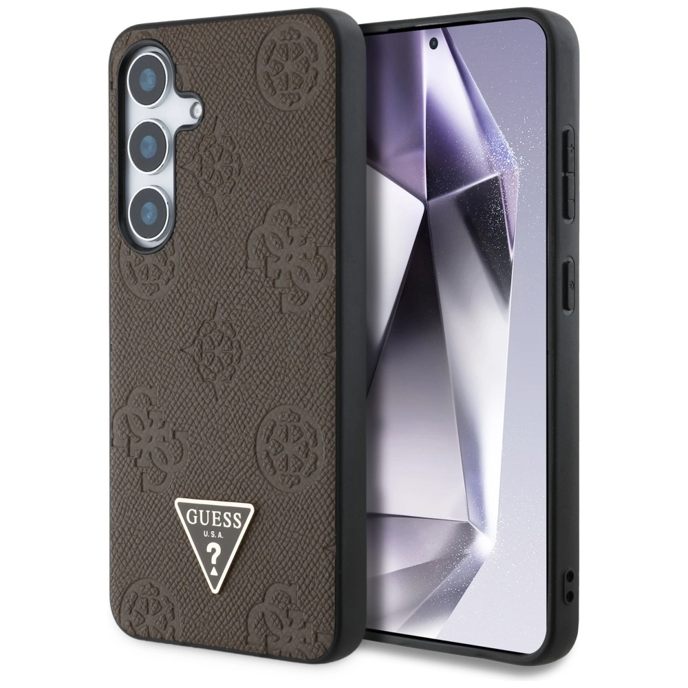 Guess Grained Hot Stamp Peony Pattern Triangle Logo MagSafe Case for Samsung Galaxy S25 - Browneng