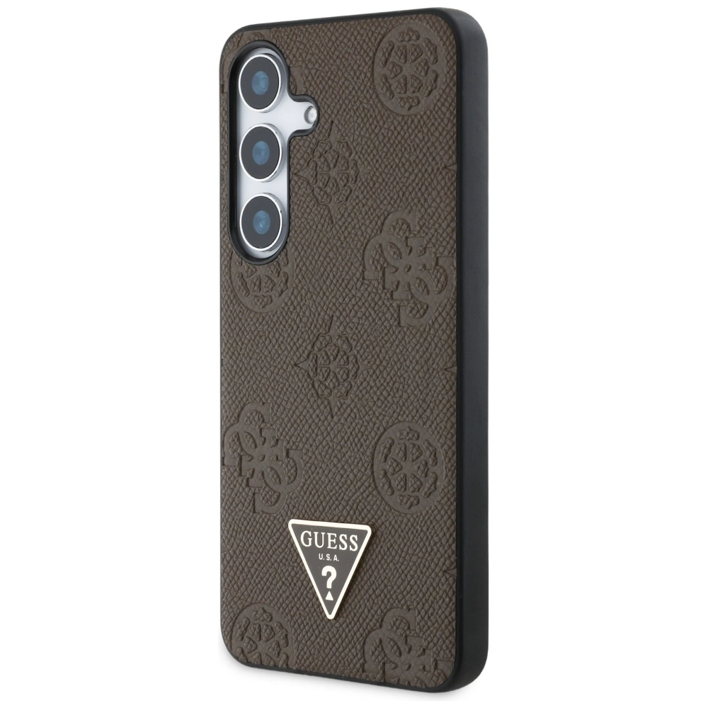 Guess Grained Hot Stamp Peony Pattern Triangle Logo MagSafe Case for Samsung Galaxy S25 - Browneng