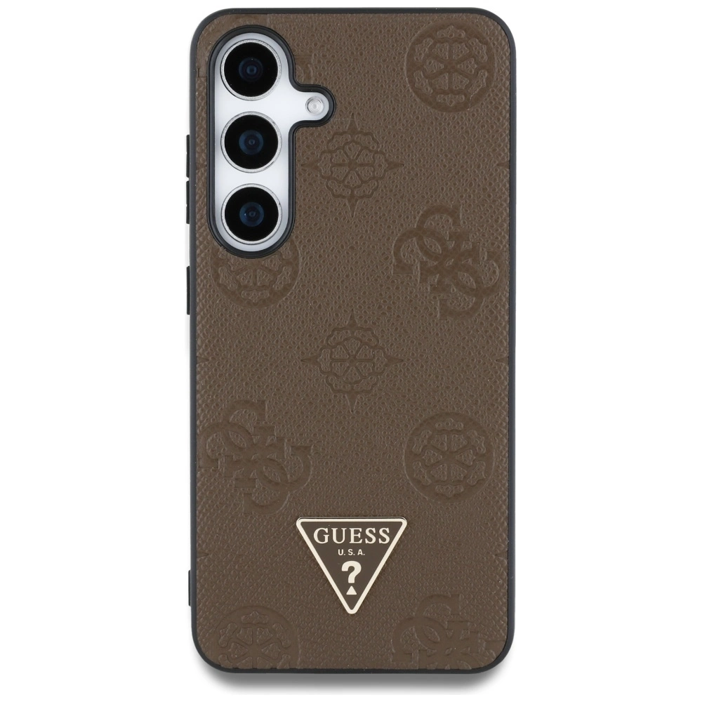 Guess Grained Hot Stamp Peony Pattern Triangle Logo MagSafe Case for Samsung Galaxy S25 - Browneng