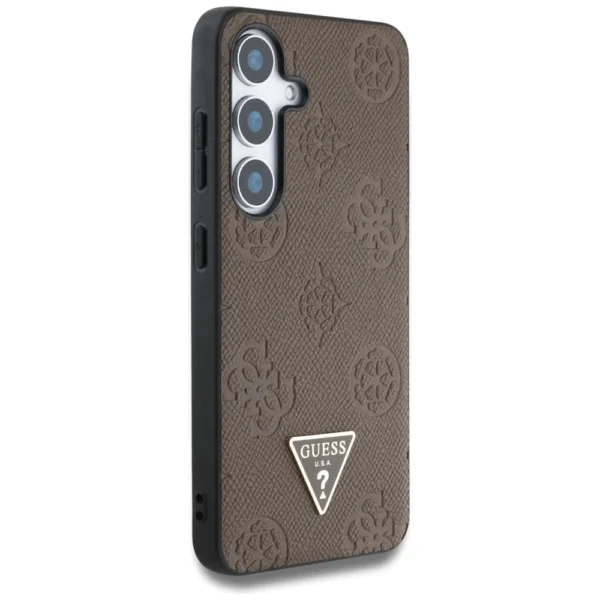 Guess Grained Hot Stamp Peony Pattern Triangle Logo MagSafe Case for Samsung Galaxy S25 - Browneng