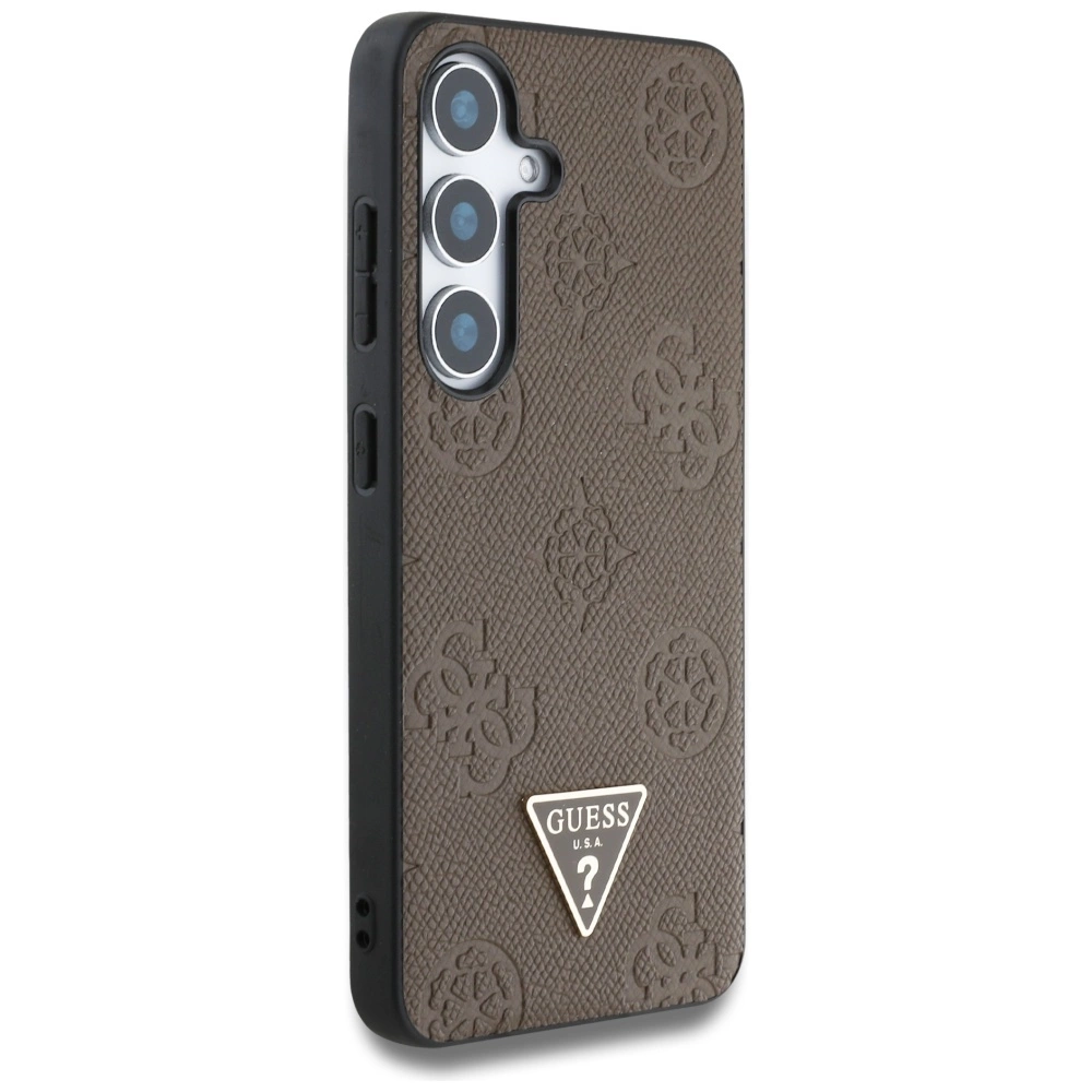 Guess Grained Hot Stamp Peony Pattern Triangle Logo MagSafe Case for Samsung Galaxy S25 - Browneng