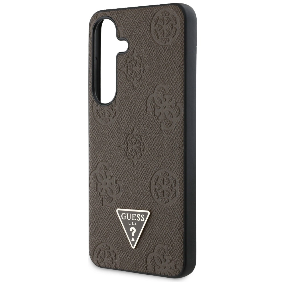 Guess Grained Hot Stamp Peony Pattern Triangle Logo MagSafe Case for Samsung Galaxy S25 - Browneng