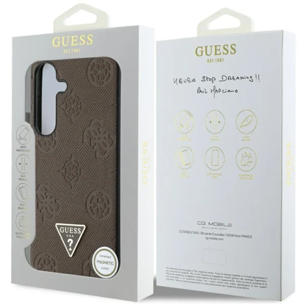 Guess Grained Hot Stamp Peony Pattern Triangle Logo MagSafe Case for Samsung Galaxy S25 - Browneng