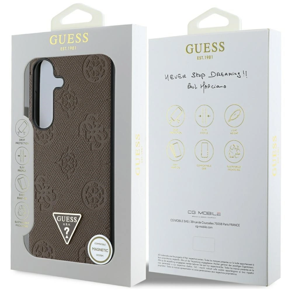 Guess Grained Hot Stamp Peony Pattern Triangle Logo MagSafe Case for Samsung Galaxy S25 - Browneng