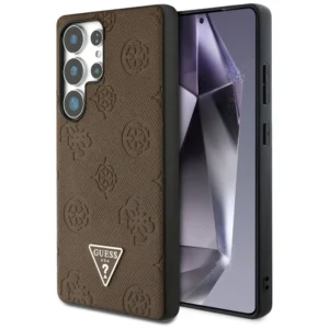 Guess Grained Hot Stamp Peony Pattern Triangle Logo MagSafe Case for Samsung Galaxy S25 Ultra - Browneng