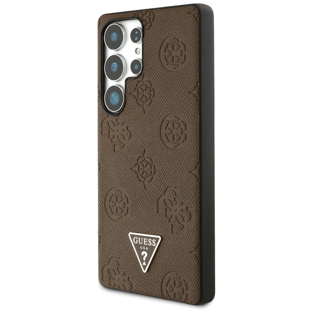 Guess Grained Hot Stamp Peony Pattern Triangle Logo MagSafe Case for Samsung Galaxy S25 Ultra - Browneng