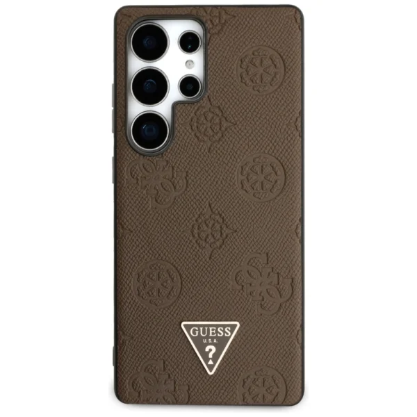 Guess Grained Hot Stamp Peony Pattern Triangle Logo MagSafe Case for Samsung Galaxy S25 Ultra - Browneng