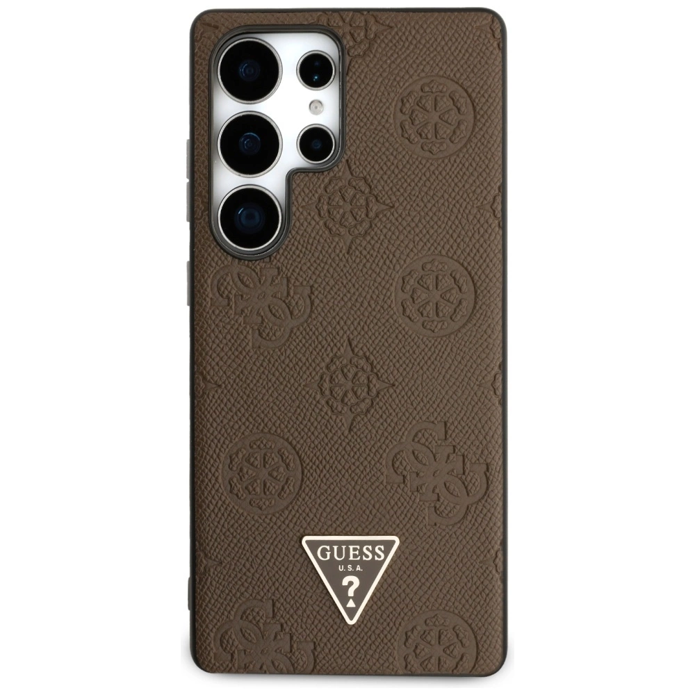 Guess Grained Hot Stamp Peony Pattern Triangle Logo MagSafe Case for Samsung Galaxy S25 Ultra - Browneng