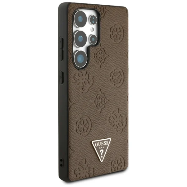 Guess Grained Hot Stamp Peony Pattern Triangle Logo MagSafe Case for Samsung Galaxy S25 Ultra - Browneng