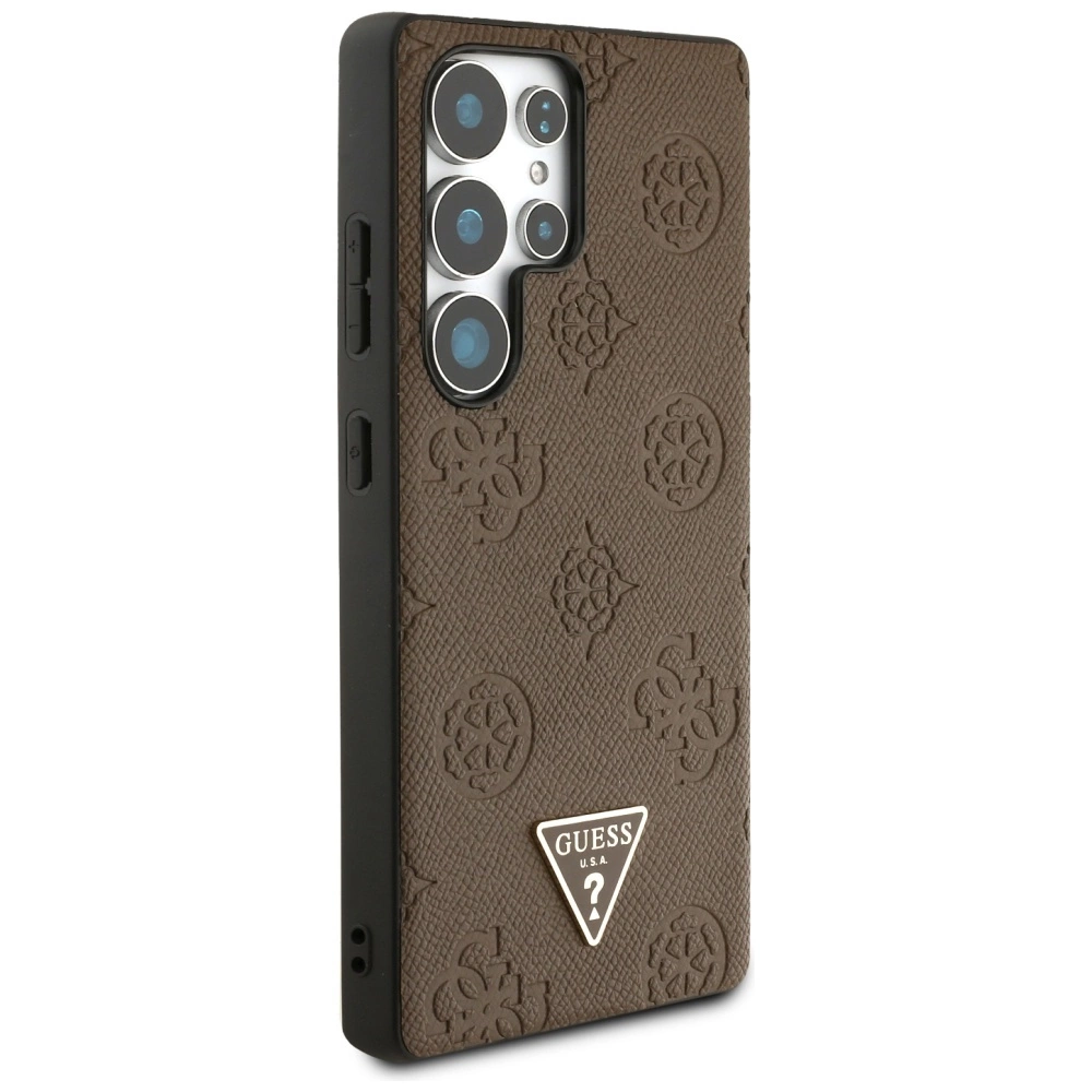 Guess Grained Hot Stamp Peony Pattern Triangle Logo MagSafe Case for Samsung Galaxy S25 Ultra - Browneng
