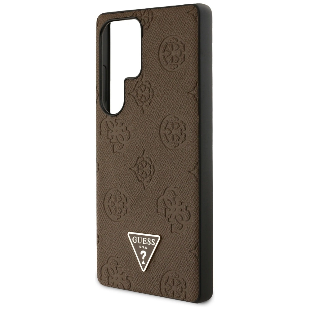 Guess Grained Hot Stamp Peony Pattern Triangle Logo MagSafe Case for Samsung Galaxy S25 Ultra - Browneng