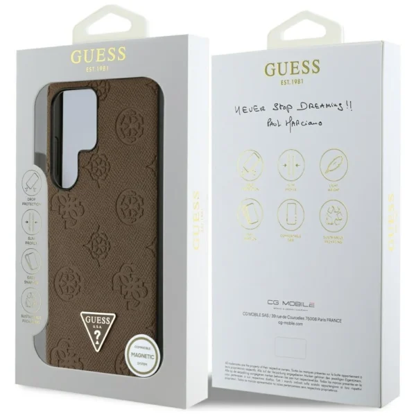 Guess Grained Hot Stamp Peony Pattern Triangle Logo MagSafe Case for Samsung Galaxy S25 Ultra - Browneng