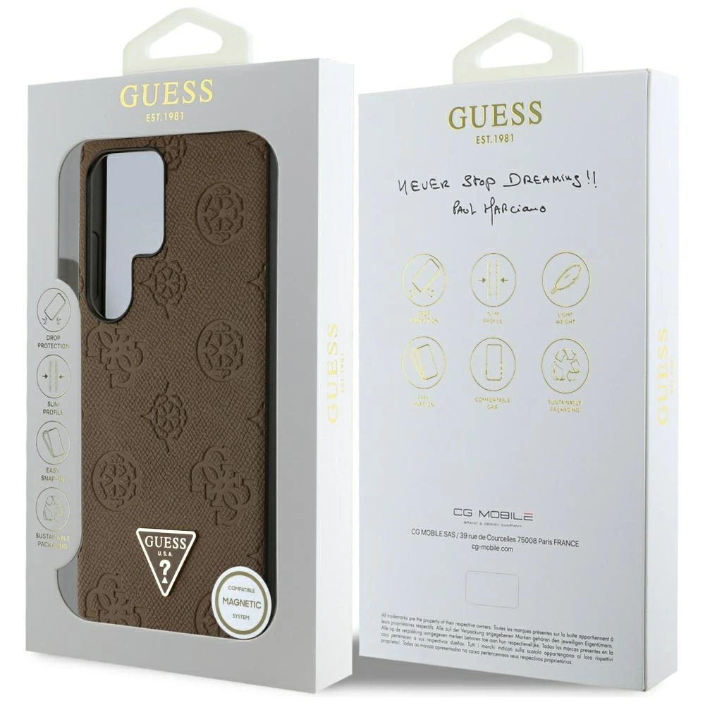 Guess Grained Hot Stamp Peony Pattern Triangle Logo MagSafe Case for Samsung Galaxy S25 Ultra - Browneng