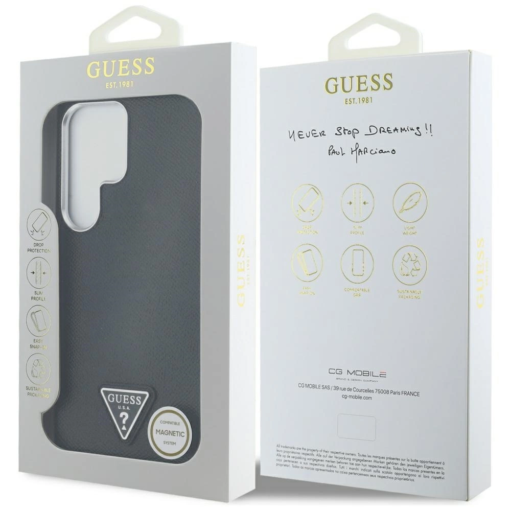 Guess Grained Triangle Logo MagSafe case for Samsung Galaxy S25 Ultra - blackeng