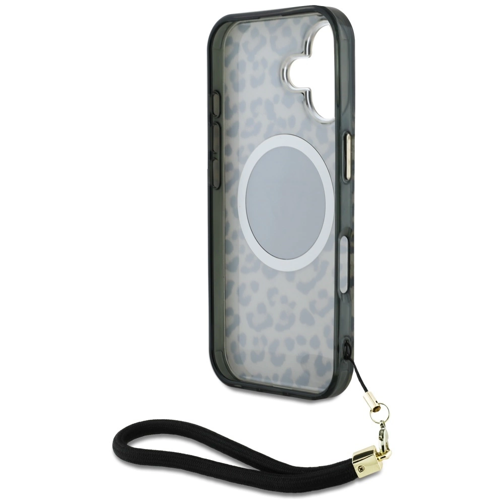 Guess HC IML Leopard Triangle Cord Strap MagSafe iPhone 16 Case - Browneng