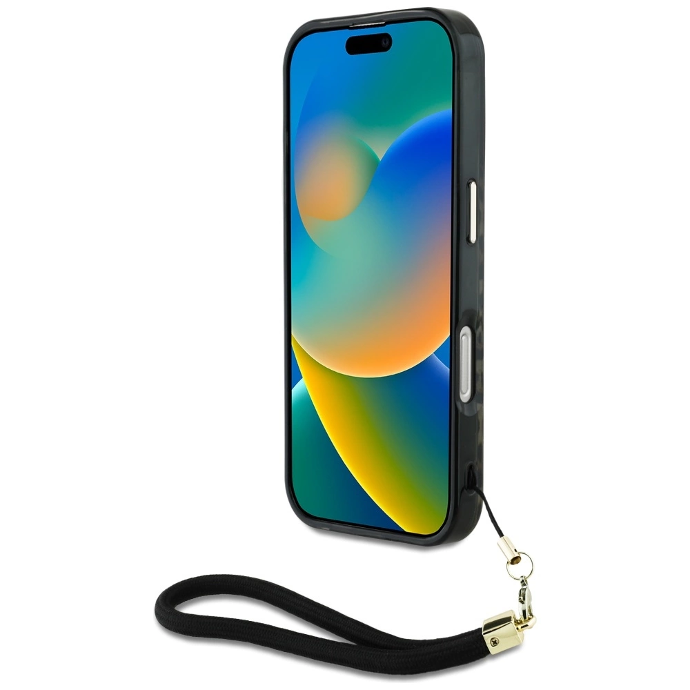 Guess HC IML Leopard Triangle Cord Strap MagSafe Case for iPhone 16 Pro Max - Browneng