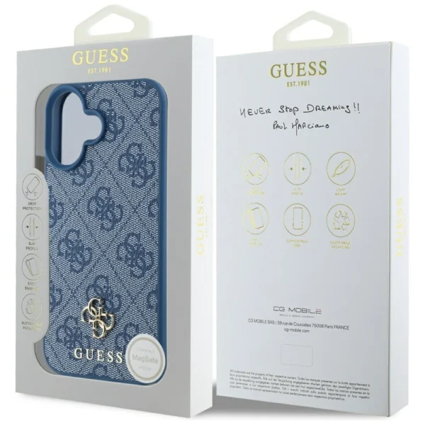 Guess HC PU 4G Small 4G and Classic Case for iPhone 16 MagSafe - Blueeng