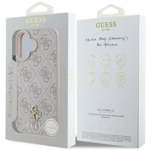 Guess HC PU 4G Small 4G and Classic iPhone 16 MagSafe Case - Pinkeng