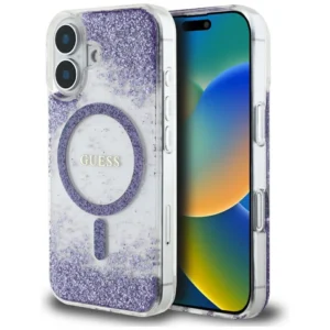 Guess HC Resin Bottom Glitter MagSafe case for iPhone 16 - purpleeng