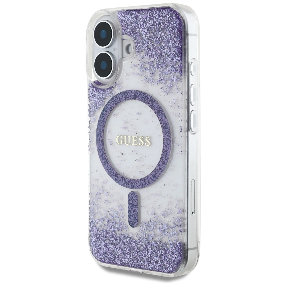 Guess HC Resin Bottom Glitter MagSafe case for iPhone 16 - purpleeng