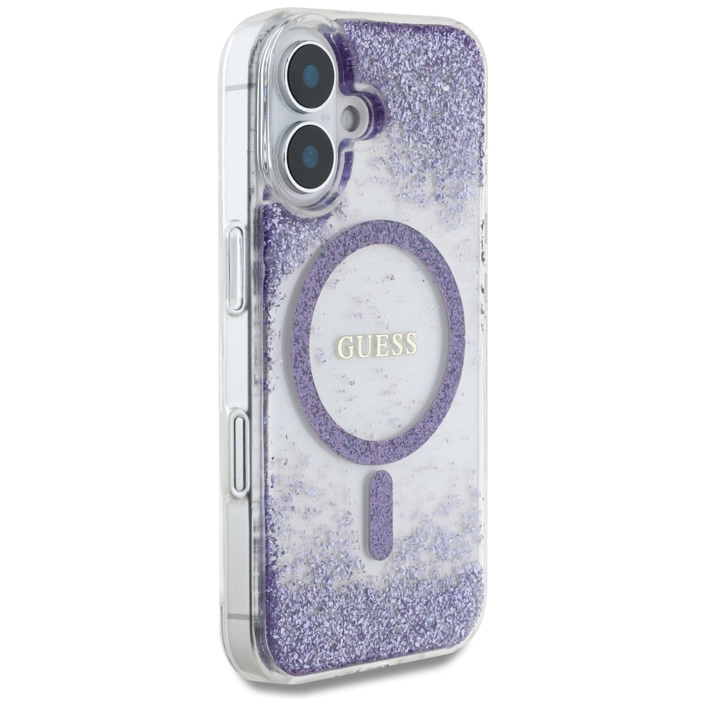 Guess HC Resin Bottom Glitter MagSafe case for iPhone 16 - purpleeng