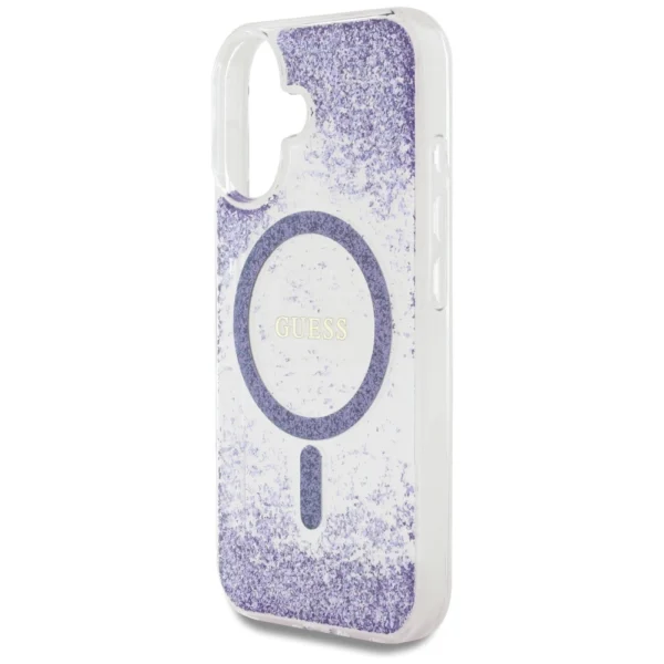 Guess HC Resin Bottom Glitter MagSafe case for iPhone 16 - purpleeng