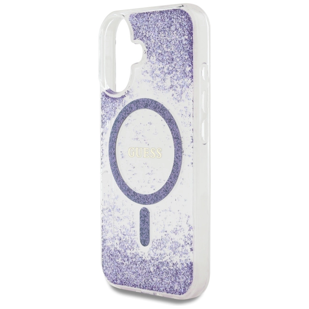 Guess HC Resin Bottom Glitter MagSafe case for iPhone 16 - purpleeng