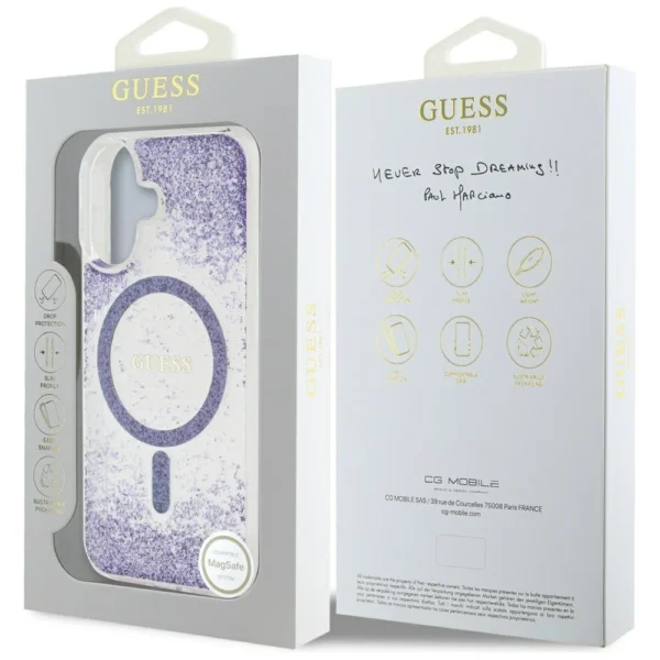 Guess HC Resin Bottom Glitter MagSafe case for iPhone 16 - purpleeng