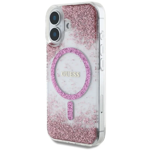 Guess HC Resin Bottom Glitter MagSafe iPhone 16 Case - Pinkeng