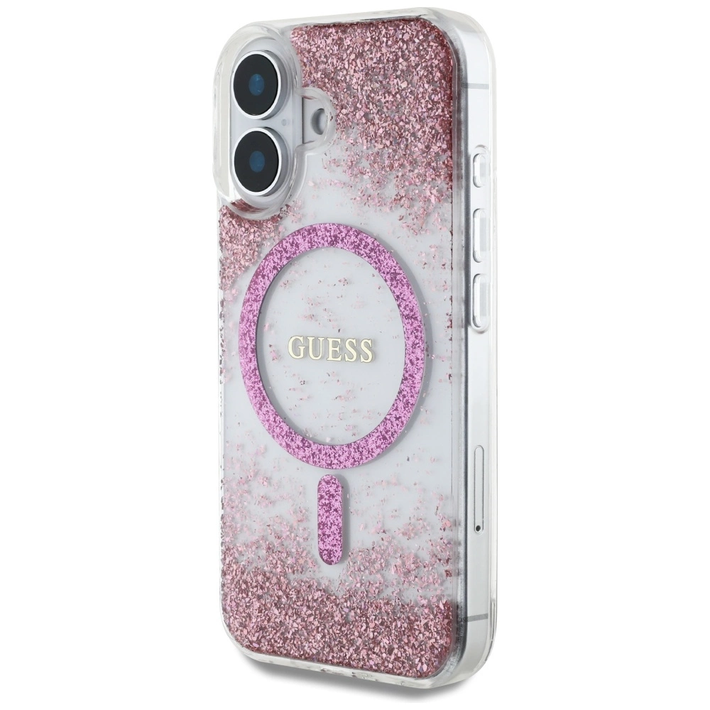 Guess HC Resin Bottom Glitter MagSafe iPhone 16 Case - Pinkeng
