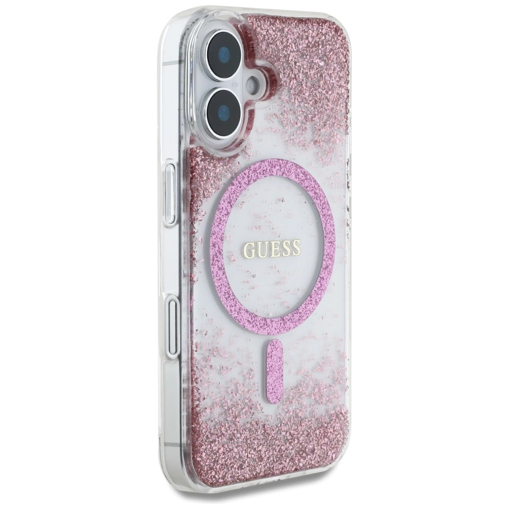 Guess HC Resin Bottom Glitter MagSafe iPhone 16 Case - Pinkeng