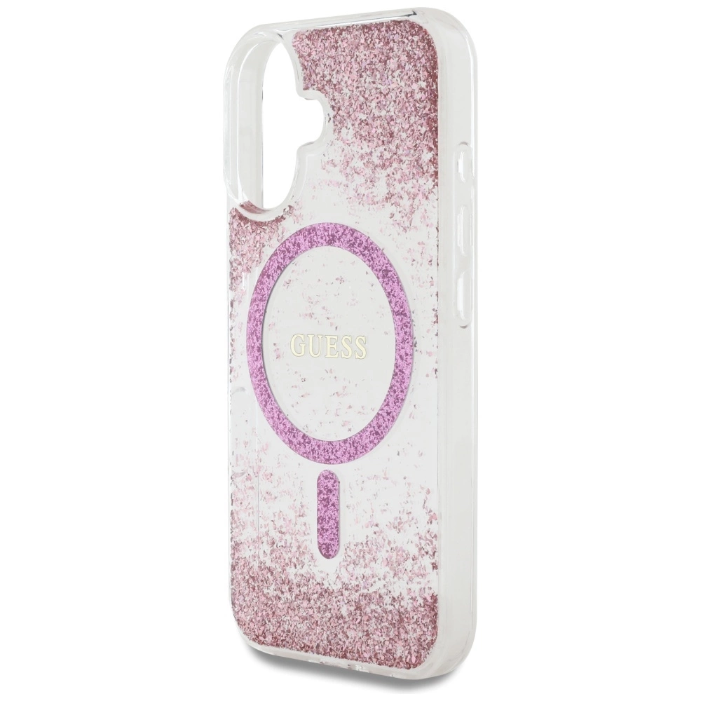 Guess HC Resin Bottom Glitter MagSafe iPhone 16 Case - Pinkeng