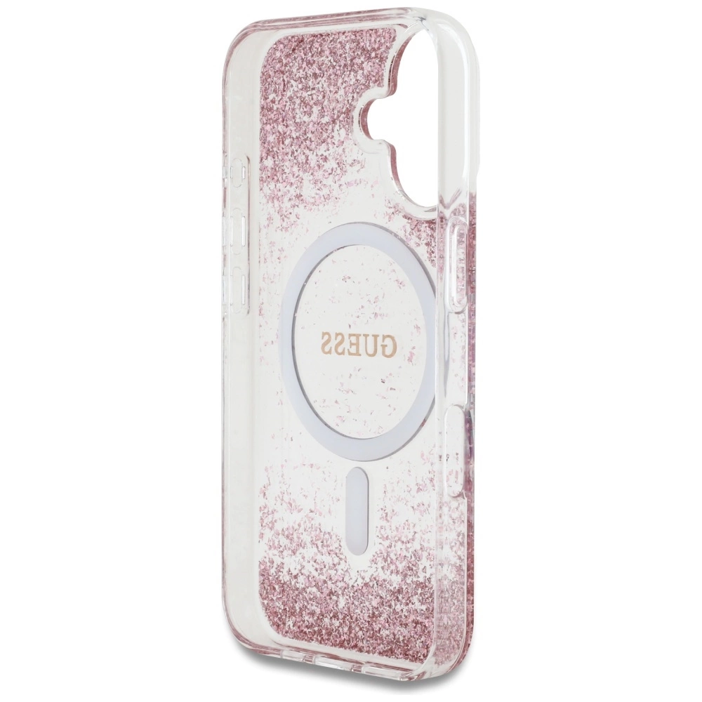 Guess HC Resin Bottom Glitter MagSafe iPhone 16 Case - Pinkeng