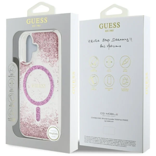 Guess HC Resin Bottom Glitter MagSafe iPhone 16 Case - Pinkeng
