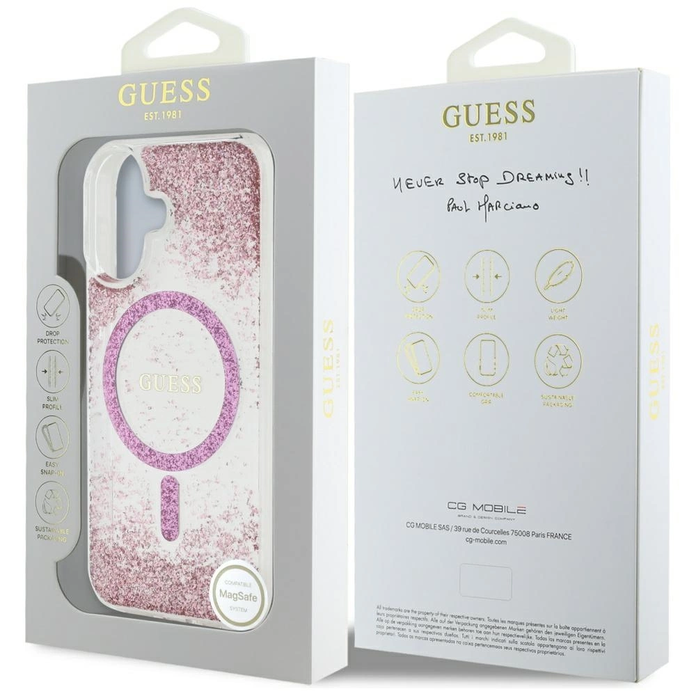 Guess HC Resin Bottom Glitter MagSafe iPhone 16 Case - Pinkeng