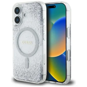 Guess HC Resin Bottom Glitter MagSafe case for iPhone 16 - silvereng
