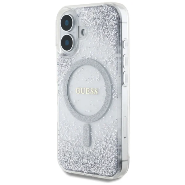 Guess HC Resin Bottom Glitter MagSafe case for iPhone 16 - silvereng