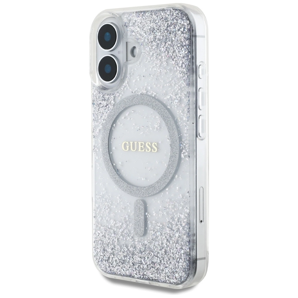 Guess HC Resin Bottom Glitter MagSafe case for iPhone 16 - silvereng