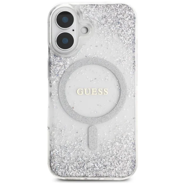 Guess HC Resin Bottom Glitter MagSafe case for iPhone 16 - silvereng