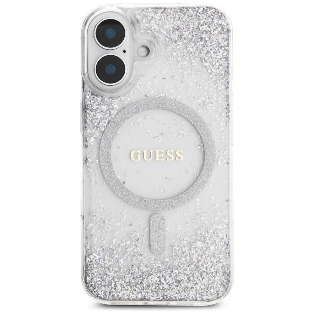 Guess HC Resin Bottom Glitter MagSafe case for iPhone 16 - silvereng