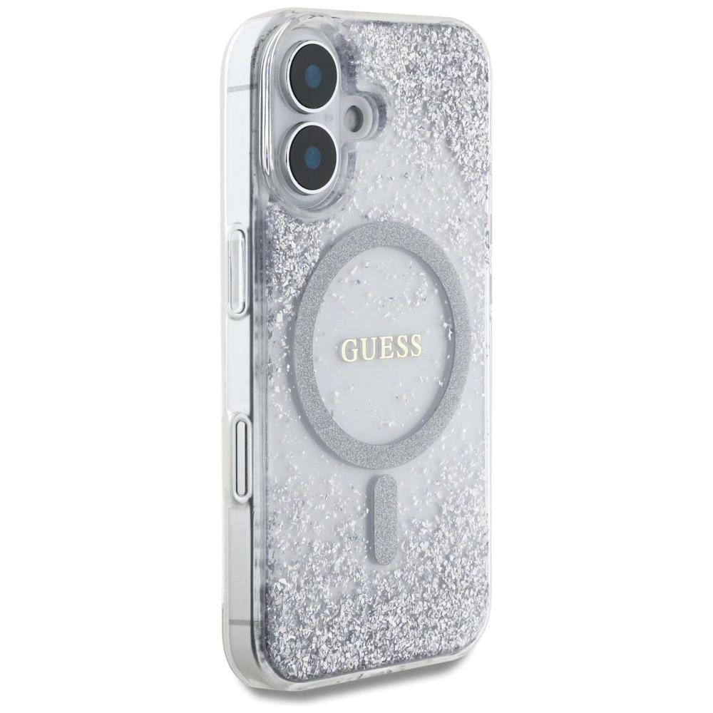 Guess HC Resin Bottom Glitter MagSafe case for iPhone 16 - silvereng