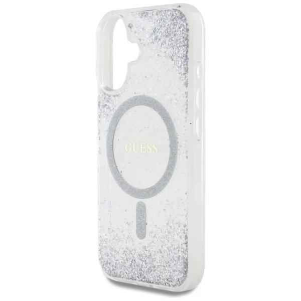 Guess HC Resin Bottom Glitter MagSafe case for iPhone 16 - silvereng