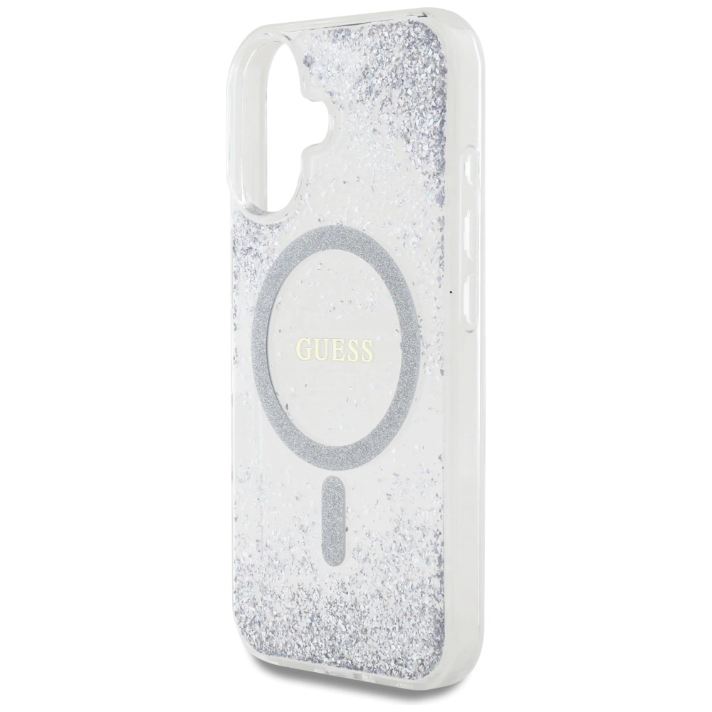 Guess HC Resin Bottom Glitter MagSafe case for iPhone 16 - silvereng