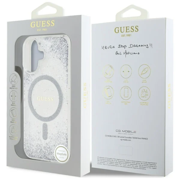Guess HC Resin Bottom Glitter MagSafe case for iPhone 16 - silvereng