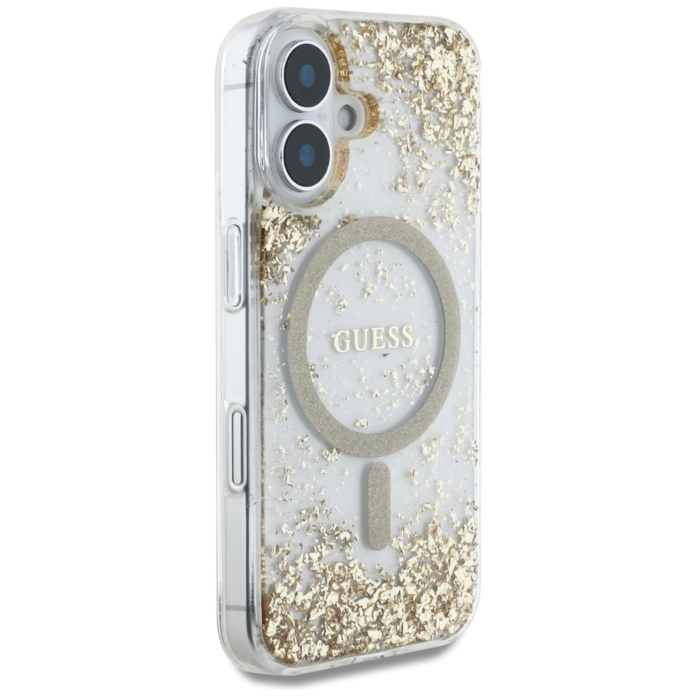 Guess HC Resin Bottom Glitter MagSafe case for iPhone 16 - goldeng