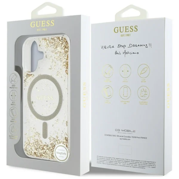 Guess HC Resin Bottom Glitter MagSafe case for iPhone 16 - goldeng